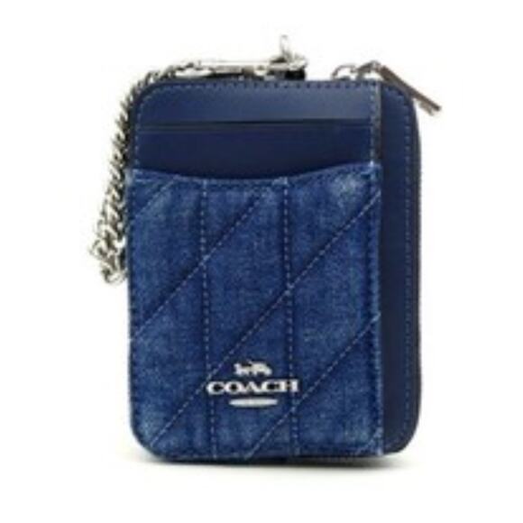 COACH Denim Quilted Zip Card Case - Picture 1 of 3